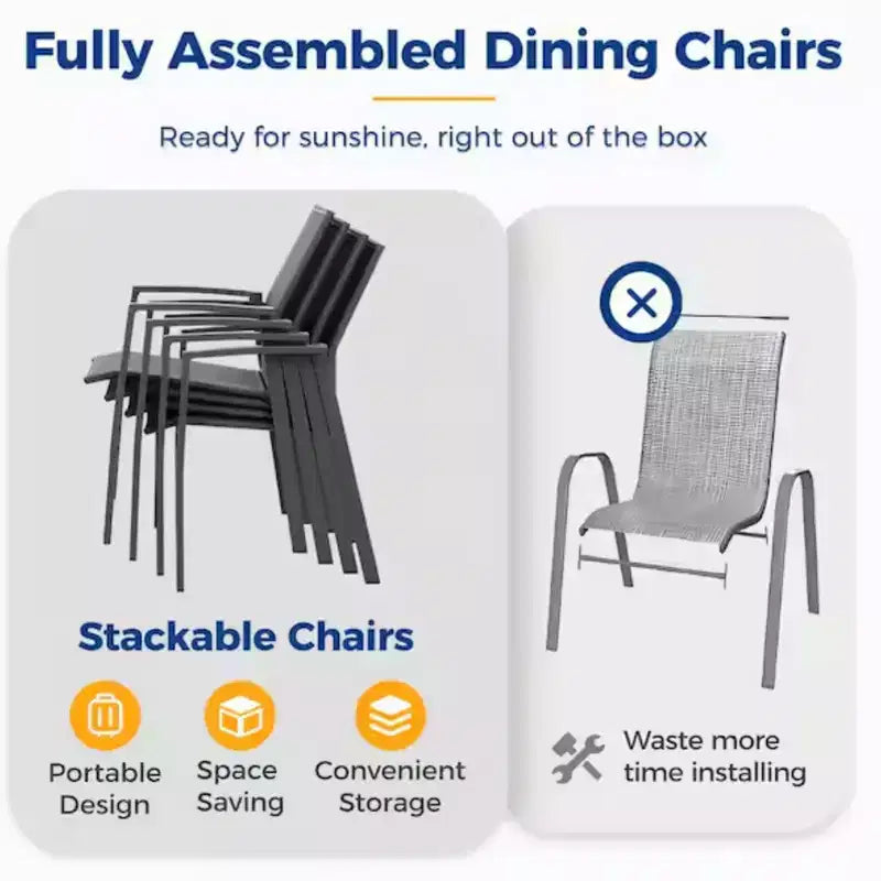Set di 4 sedie da pranzo per patio in alluminio larghe 57 cm, completamente assemblate, impilabili, da esterno, resistenti alle intemperie
