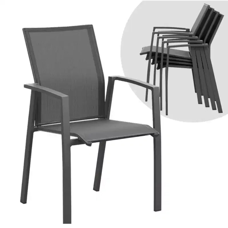 Set di 4 sedie da pranzo per patio in alluminio larghe 57 cm, completamente assemblate, impilabili, da esterno, resistenti alle intemperie