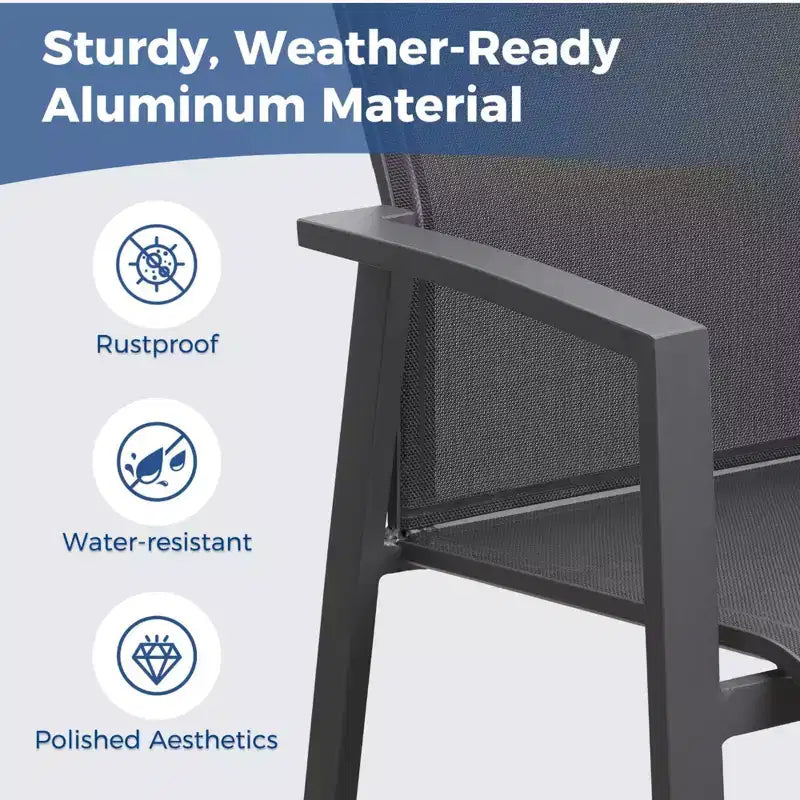 Set di 4 sedie da pranzo per patio in alluminio larghe 57 cm, completamente assemblate, impilabili, da esterno, resistenti alle intemperie