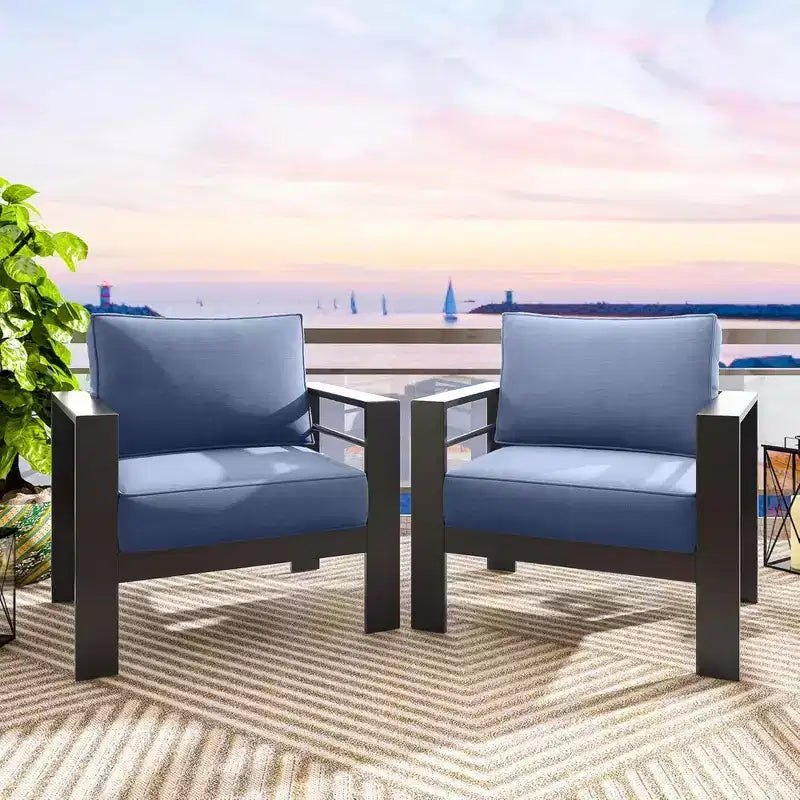 Confezione da 2 Poltrone da esterni All-Weather in alluminio da 28 pollici con cuscini spessi