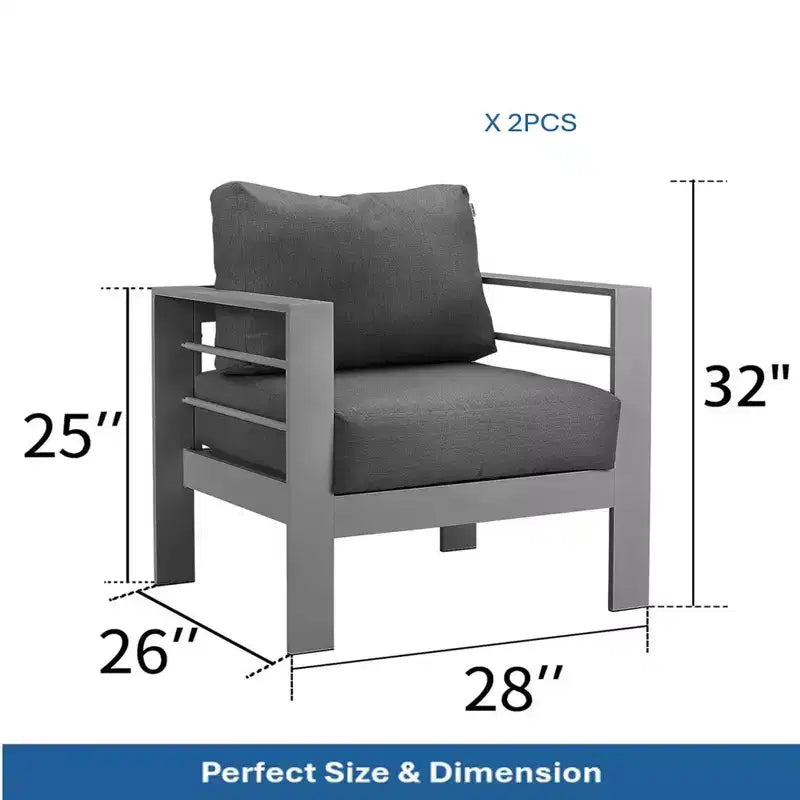 Confezione da 2 Poltrone da esterni All-Weather in alluminio da 28 pollici con cuscini spessi