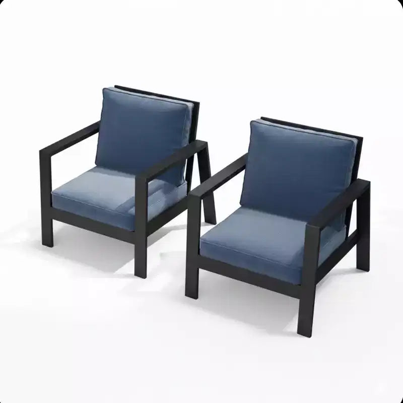 Set of 2 28 All-Weather Aluminum Patio Armchairs with Thick Cushions