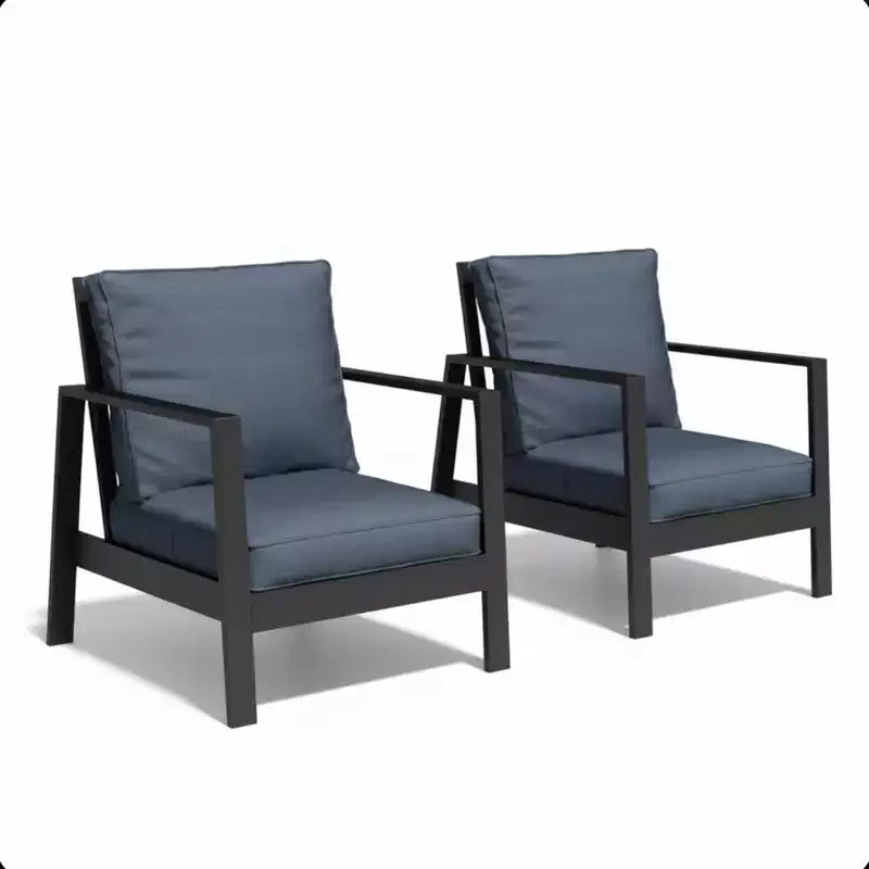 Set of 2 28 All-Weather Aluminum Patio Armchairs with Thick Cushions