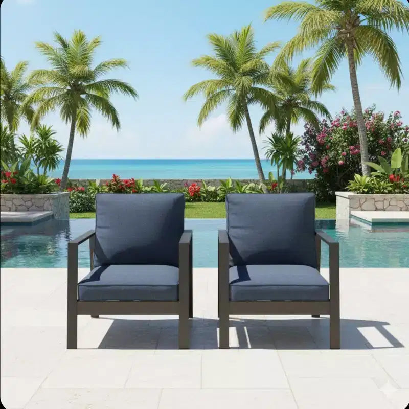 Set of 2 28 All-Weather Aluminum Patio Armchairs with Thick Cushions