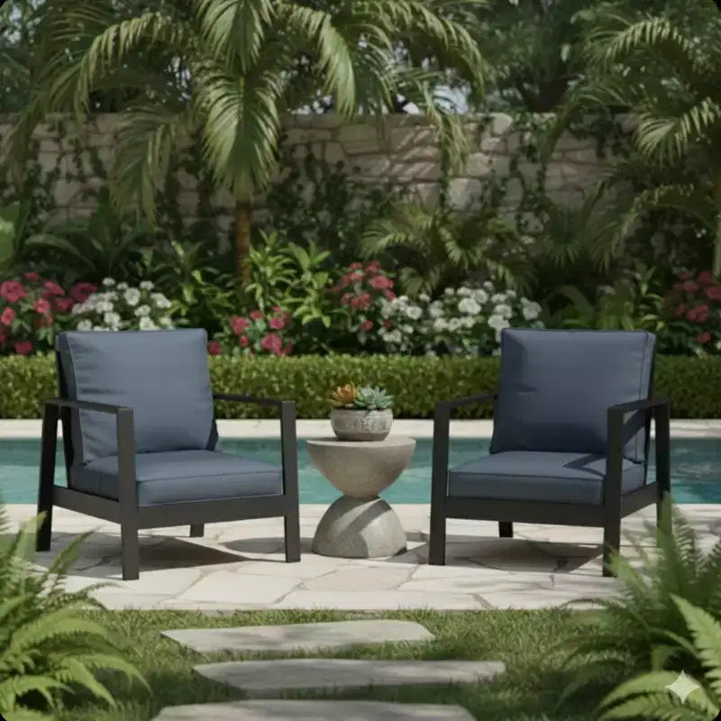 Set of 2 28 All-Weather Aluminum Patio Armchairs with Thick Cushions