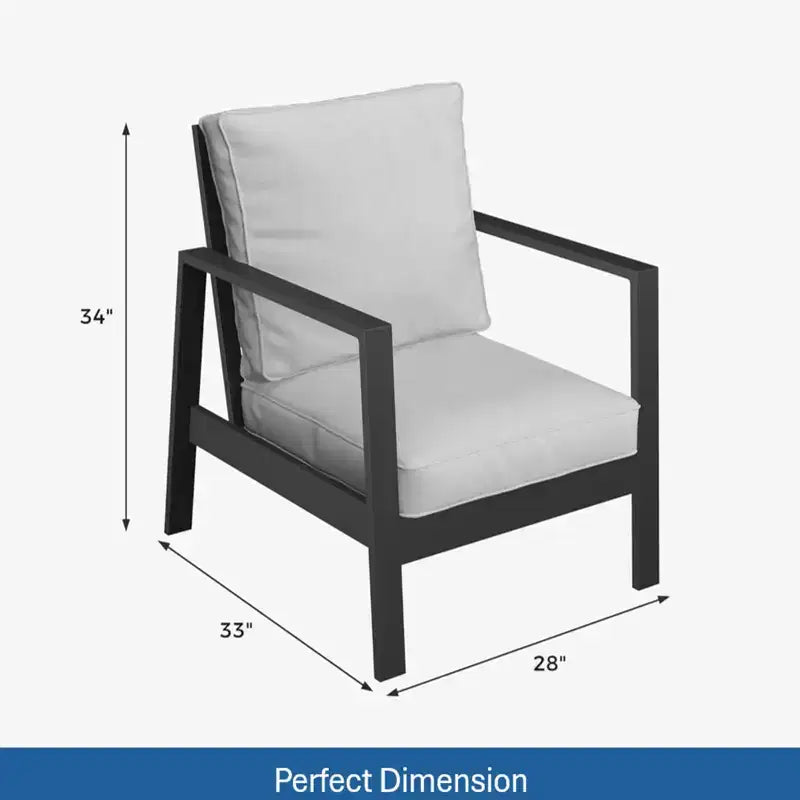 Set of 2 28 All-Weather Aluminum Patio Armchairs with Thick Cushions