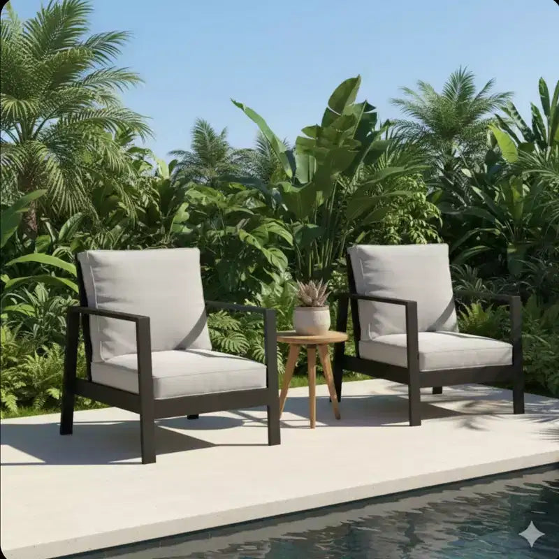 Set of 2 28 All-Weather Aluminum Patio Armchairs with Thick Cushions