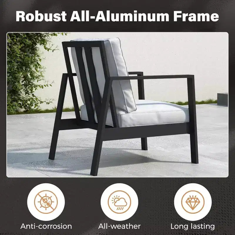 Set of 2 28 All-Weather Aluminum Patio Armchairs with Thick Cushions