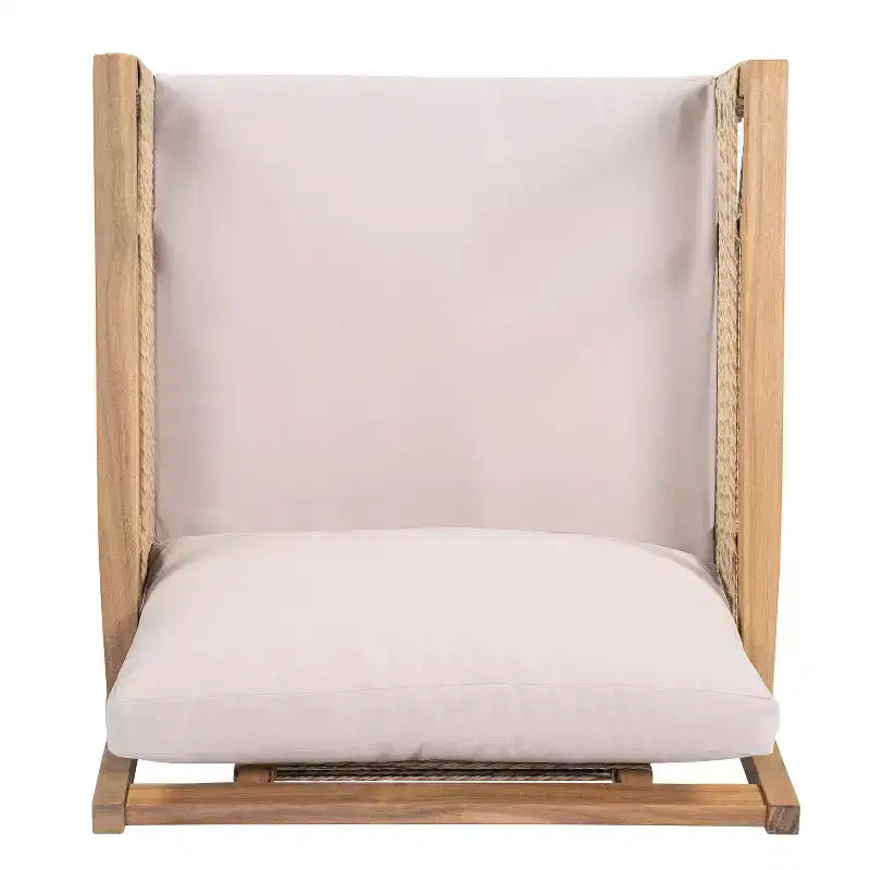ModernLuxe Set di 2 Sedie Club da Patio in Legno di Acacia, Poltrone in Corda Intrecciata a Mano con Cuscini Beige per Giardino e Bordo Piscina, Finitura Teak