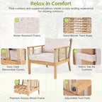 ModernLuxe Set di 2 Sedie Club da Patio in Legno di Acacia, Poltrone in Corda Intrecciata a Mano con Cuscini Beige per Giardino e Bordo Piscina, Finitura Teak