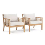 ModernLuxe Set di 2 Sedie Club da Patio in Legno di Acacia, Poltrone in Corda Intrecciata a Mano con Cuscini Beige per Giardino e Bordo Piscina, Finitura Teak