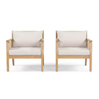 ModernLuxe Set di 2 Sedie Club da Patio in Legno di Acacia, Poltrone in Corda Intrecciata a Mano con Cuscini Beige per Giardino e Bordo Piscina, Finitura Teak