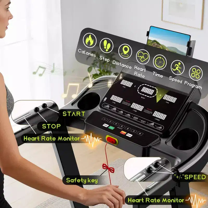 Electric Treadmill for Home with Quiet Motor, 0.69 MPH Speed Range, Incline, 350 lb Capacity and LED Monitor