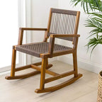 JONATHAN Y Laguna Coastal Casual 352-LBS Support Acacia Wood and Woven Rope Outdoor Rocking Chair