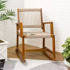 JONATHAN Y Laguna Coastal Casual 352-LBS Support Acacia Wood and Woven Rope Outdoor Rocking Chair