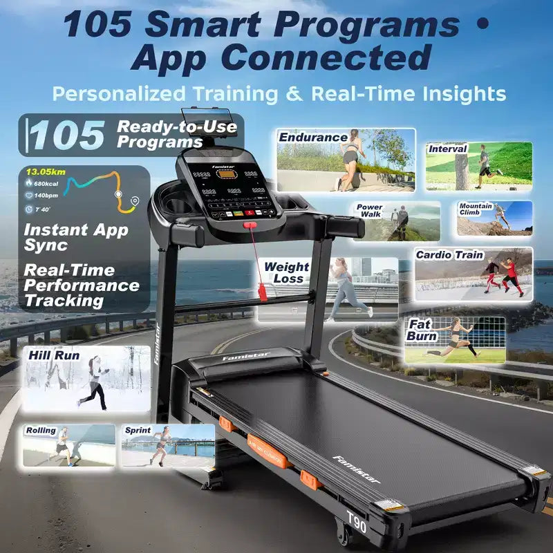 4-in-1 Treadmill with 20% Incline, Portable Treadmills for Home with Handle, Foldable Treadmills, 5HP, 105Program