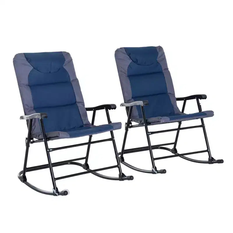 Set of 2 Outdoor Folding Rocking Chair Padded Camping Rocker Chairs with Armrests for Patio Lawn Beach
