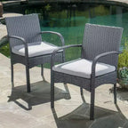 Set of 2 Resin Wicker Dining Chairs with Removable Water-Resistant Cushions, Aluminum Frame, UV-Resistant for Outdoor