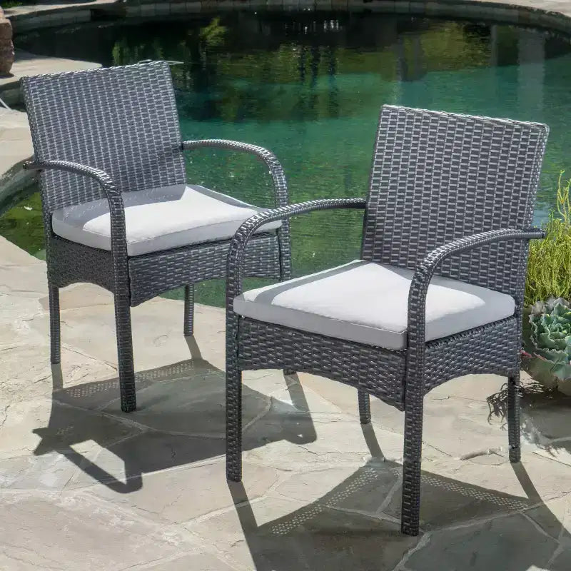 Set of 2 Resin Wicker Dining Chairs with Removable Water-Resistant Cushions, Aluminum Frame, UV-Resistant for Outdoor