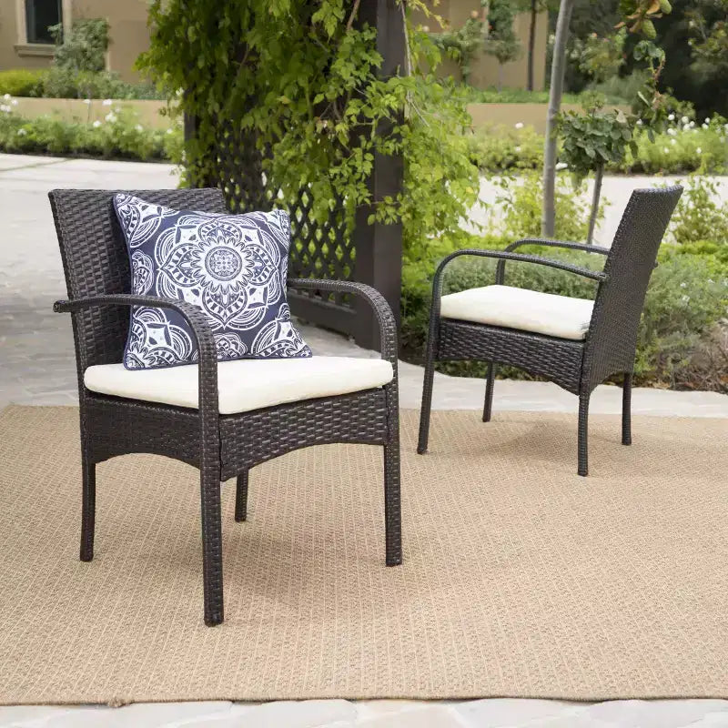 Set of 2 Resin Wicker Dining Chairs with Removable Water-Resistant Cushions, Aluminum Frame, UV-Resistant for Outdoor