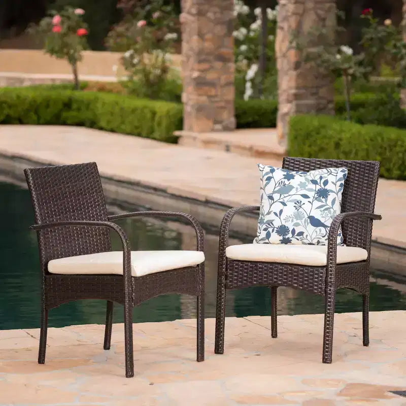Set of 2 Resin Wicker Dining Chairs with Removable Water-Resistant Cushions, Aluminum Frame, UV-Resistant for Outdoor