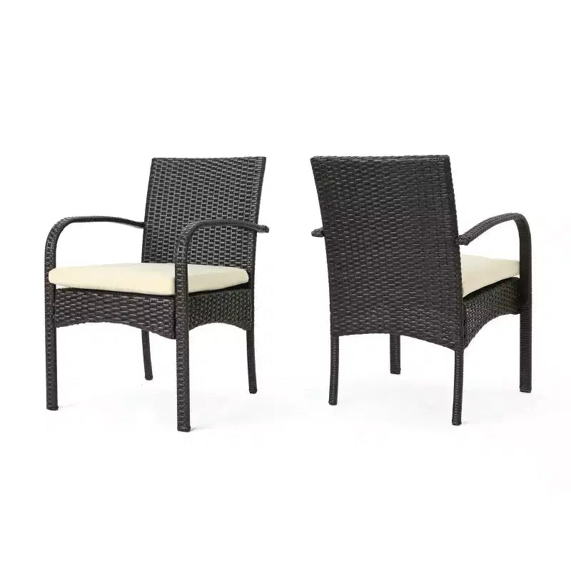 Set of 2 Resin Wicker Dining Chairs with Removable Water-Resistant Cushions, Aluminum Frame, UV-Resistant for Outdoor