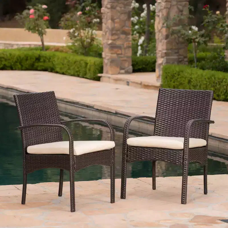 Set of 2 Resin Wicker Dining Chairs with Removable Water-Resistant Cushions, Aluminum Frame, UV-Resistant for Outdoor