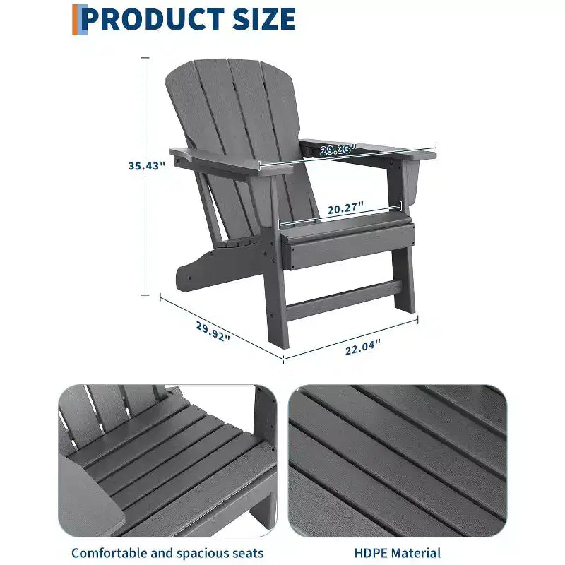 Oversized HDPE Adirondack Patio Chairs Set of 4  380 LB Heavy Duty  Weather Resistant Poly Lumber, Ideal for Deck, Pool, Porch, Fire Pit