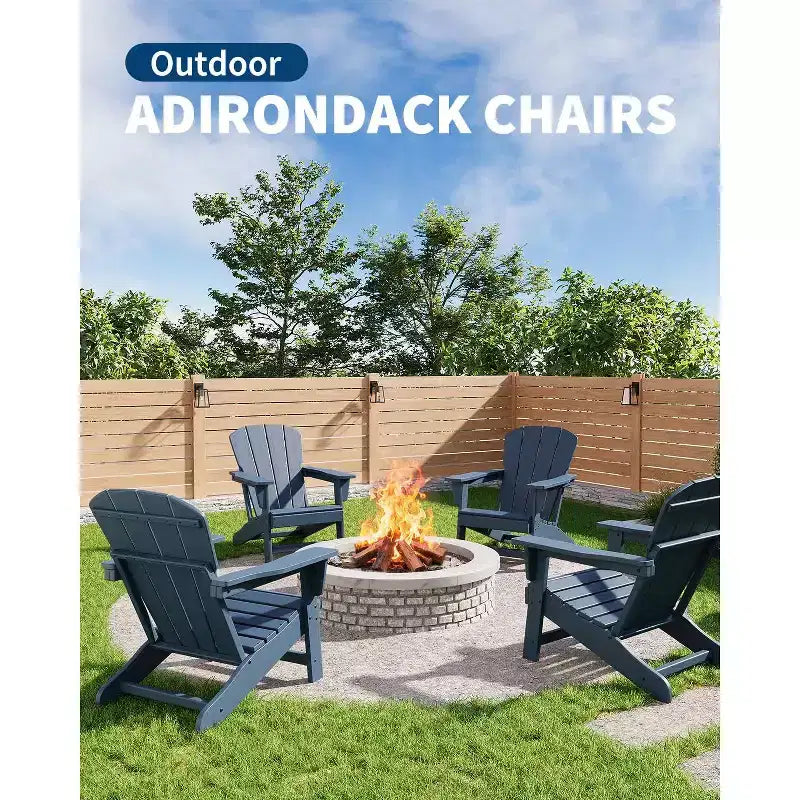 Oversized HDPE Adirondack Patio Chairs Set of 4  380 LB Heavy Duty  Weather Resistant Poly Lumber, Ideal for Deck, Pool, Porch, Fire Pit