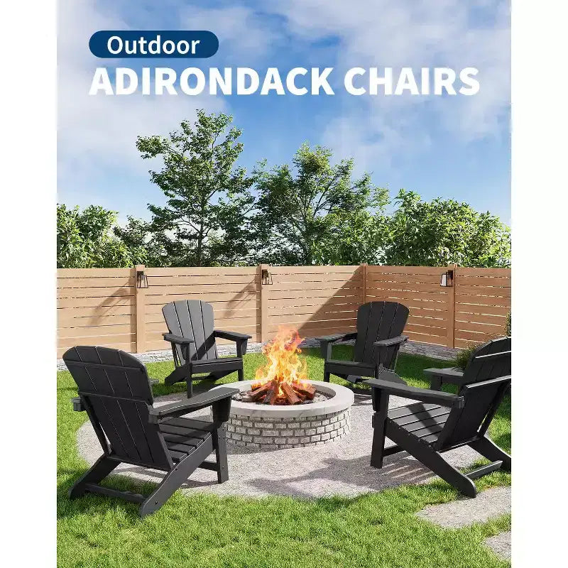 Oversized HDPE Adirondack Patio Chairs Set of 4  380 LB Heavy Duty  Weather Resistant Poly Lumber, Ideal for Deck, Pool, Porch, Fire Pit