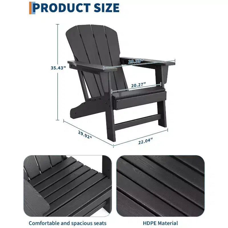 Oversized HDPE Adirondack Patio Chairs Set of 4  380 LB Heavy Duty  Weather Resistant Poly Lumber, Ideal for Deck, Pool, Porch, Fire Pit