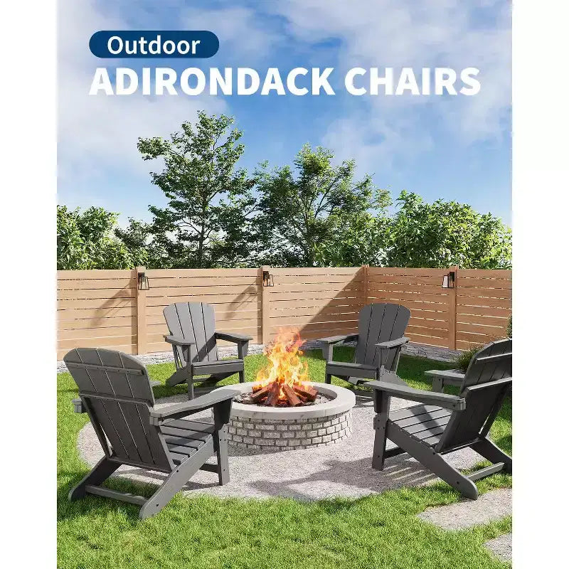 Oversized HDPE Adirondack Patio Chairs Set of 4  380 LB Heavy Duty  Weather Resistant Poly Lumber, Ideal for Deck, Pool, Porch, Fire Pit