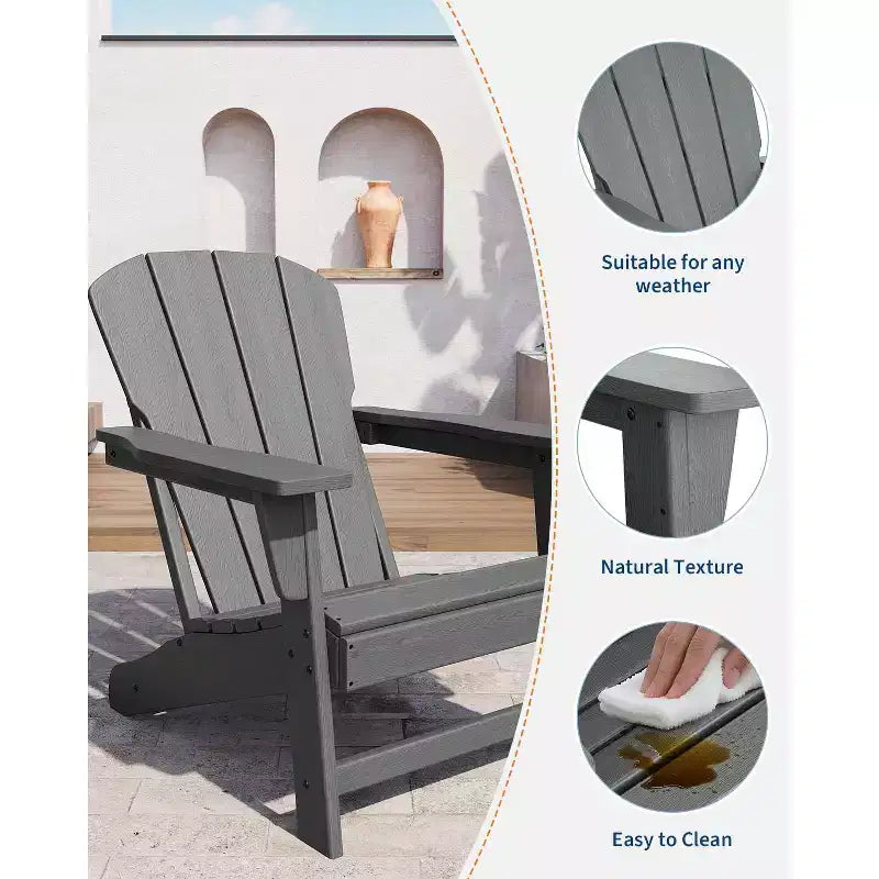 Oversized HDPE Adirondack Patio Chairs Set of 4  380 LB Heavy Duty  Weather Resistant Poly Lumber, Ideal for Deck, Pool, Porch, Fire Pit
