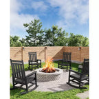 All-Weather HDPE Poly Lumber Adirondack Rocking Chairs Set of 4, High Back Patio Porch Rockers, Low Maintenance, Black