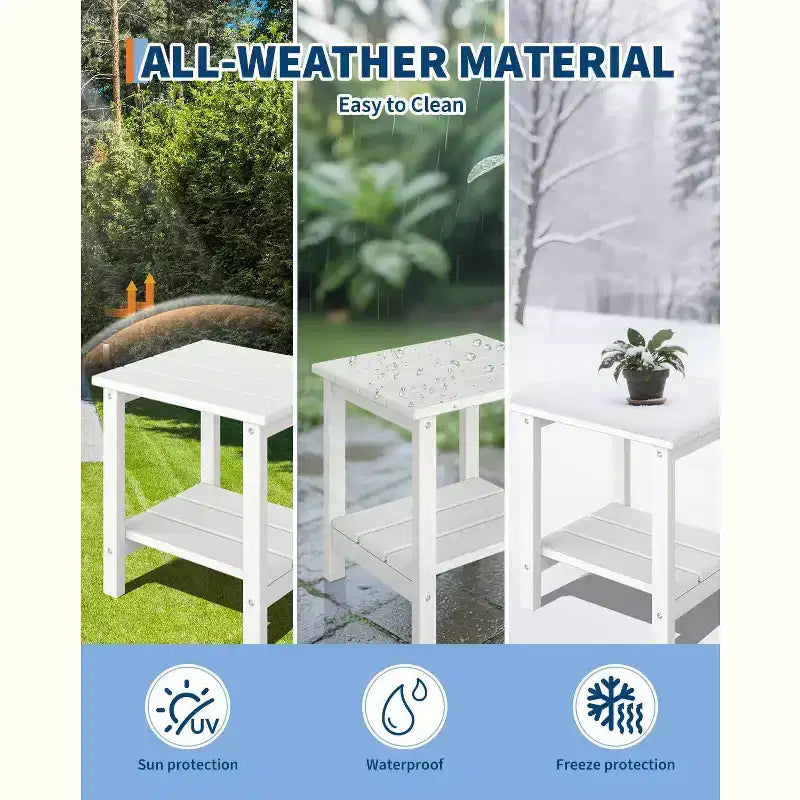 Set di 2 sedie Adirondack pieghevoli con tavolino, in plastica HDPE effetto legno, portata 172 kg, resistenti alle intemperie per patio o piscina