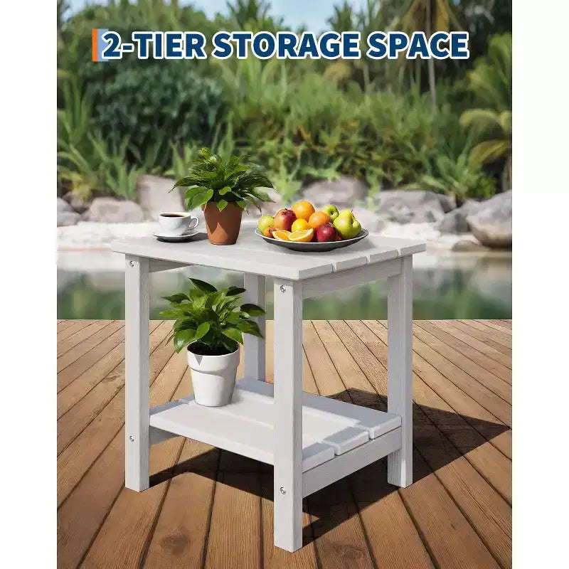 Set di 2 sedie Adirondack pieghevoli con tavolino, in plastica HDPE effetto legno, portata 172 kg, resistenti alle intemperie per patio o piscina