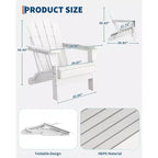 Set di 2 sedie Adirondack pieghevoli con tavolino, in plastica HDPE effetto legno, portata 172 kg, resistenti alle intemperie per patio o piscina