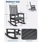 All-Weather HDPE Poly Lumber Adirondack Rocking Chairs Set of 6, High Back Patio Porch Rockers, Low Maintenance