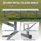 6 FT HDPE Folding Bench 2 Pack, Portable Camping Dining Seat, Metal Frame, Multipurpose for Indoor/Outdoor Party Patio