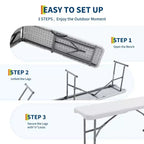 6 FT HDPE Folding Bench 2 Pack, Portable Camping Dining Seat, Metal Frame, Multipurpose for Indoor/Outdoor Party Patio