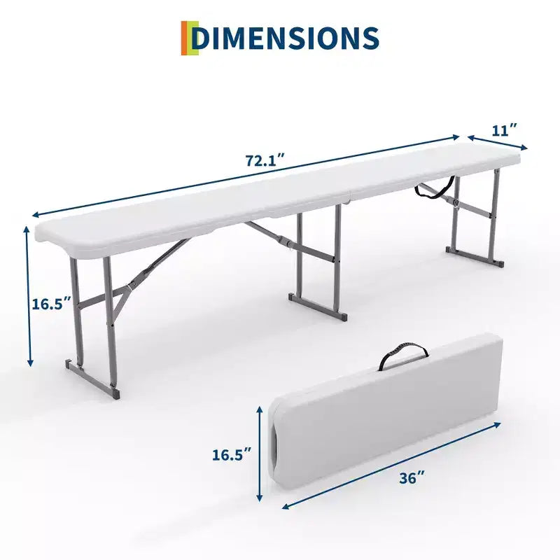 6 FT HDPE Folding Bench 2 Pack, Portable Camping Dining Seat, Metal Frame, Multipurpose for Indoor/Outdoor Party Patio