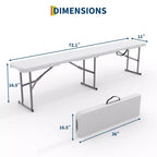 6 FT HDPE Folding Bench 2 Pack, Portable Camping Dining Seat, Metal Frame, Multipurpose for Indoor/Outdoor Party Patio