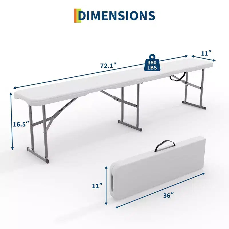 6 FT HDPE Folding Bench 2 Pack, Portable Camping Dining Seat, Metal Frame, Multipurpose for Indoor/Outdoor Party Patio