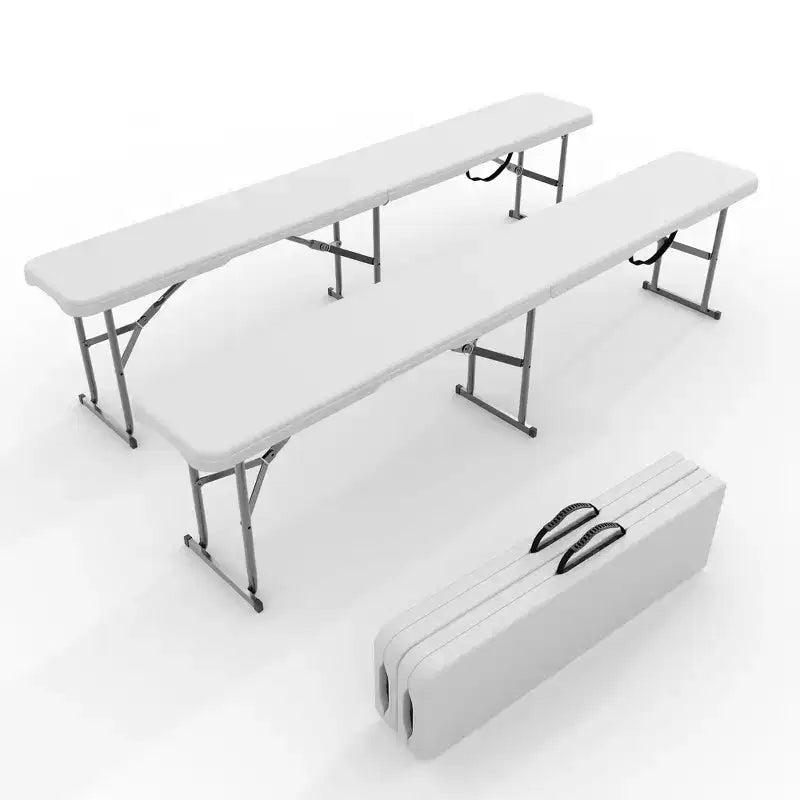 Panca Pieghevole 2 Pezzi in HDPE da 183 cm, Sedile Portatile da Campeggio, Struttura in Metallo, Multiuso per Feste in Interni/Esterni e Patio