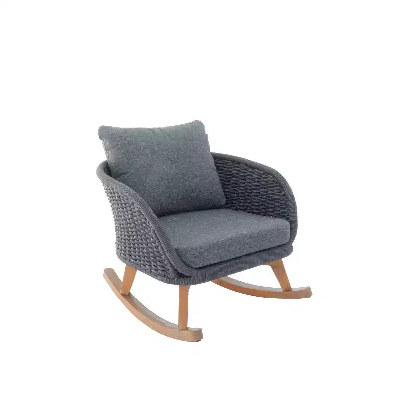 Poltrona a dondolo contemporanea in vimini da 29,5 pollici con cuscini in poliestere, struttura in legno, seduta generosa, dondolio fluido per interni o esterni