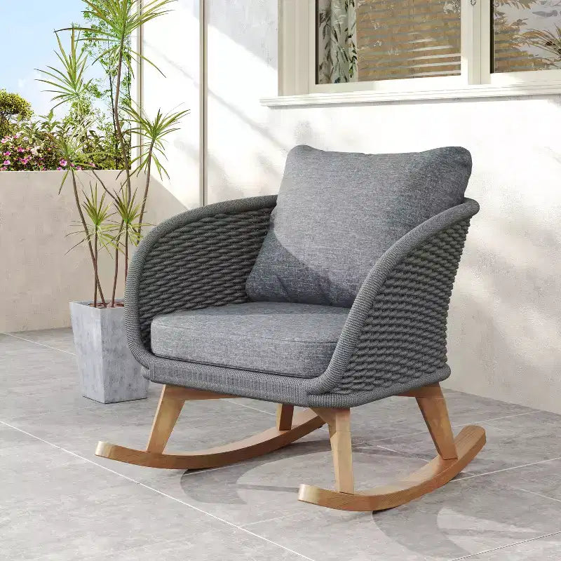 29.5-inch Contemporary Wicker Rocking Chair with Polyester Cushions, Wooden Frame, Generous Seat, Smooth Rocking Motion for Indoor or Outdoor