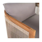 Acacia Wood Outdoor Club Chair with Curved Tub Design, Woven Rope Accents, Water-Resistant Cushions, Slat Construction for Patio or Garden