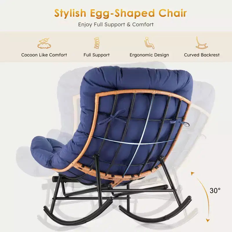 Acekool Rattan Rocking Chair with Footrest, Detachable Thick Cushion, Reading Chair for Living Room Porch Bedroom