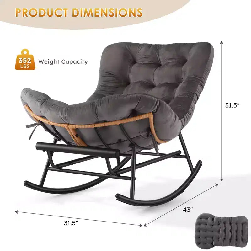 Acekool Rattan Rocking Chair with Footrest, Detachable Thick Cushion, Reading Chair for Living Room Porch Bedroom