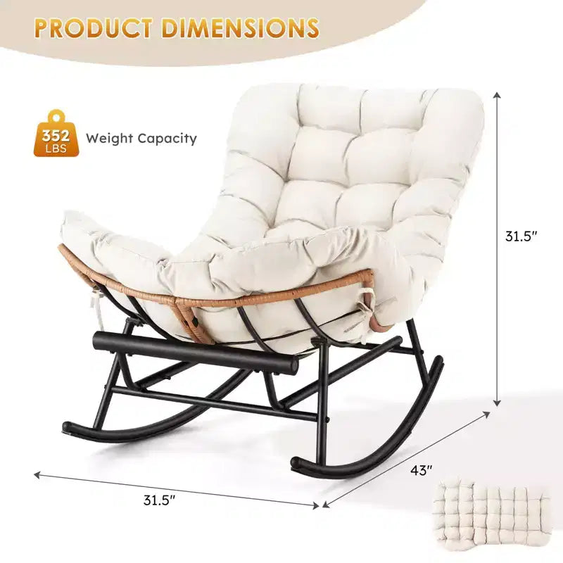 Acekool Rattan Rocking Chair with Footrest, Detachable Thick Cushion, Reading Chair for Living Room Porch Bedroom
